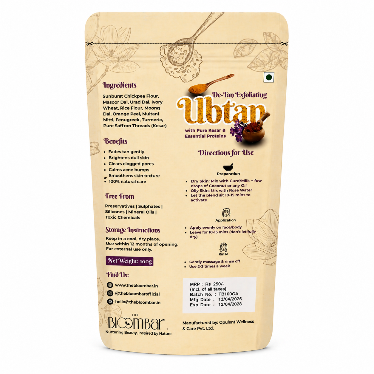 De-Tan Exfoliating Ubtan with Pure Kesar & Essential Proteins | 100g