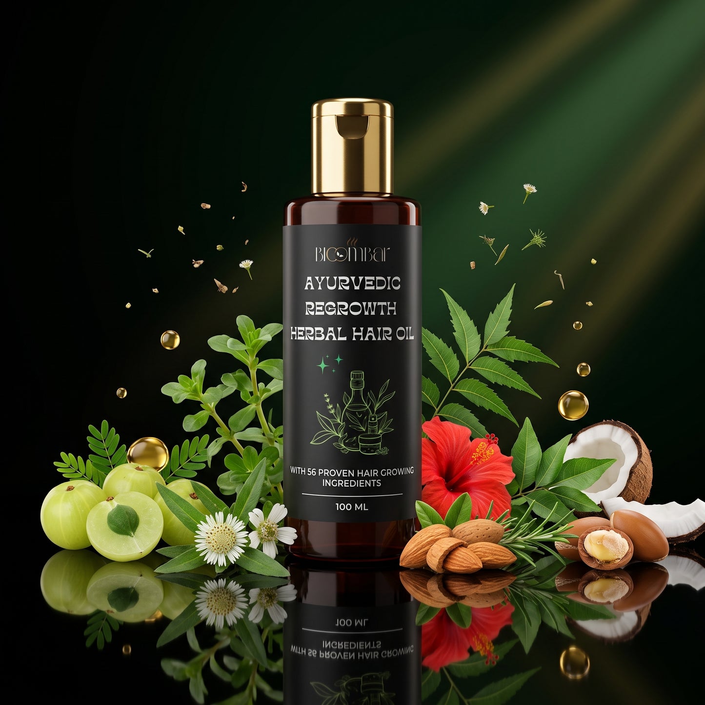 The Bloom Bar Ayurvedic Regrowth Herbal Hair Oil | 56 Ingredients | Cold Pressed Oils & Herbs | 100ml