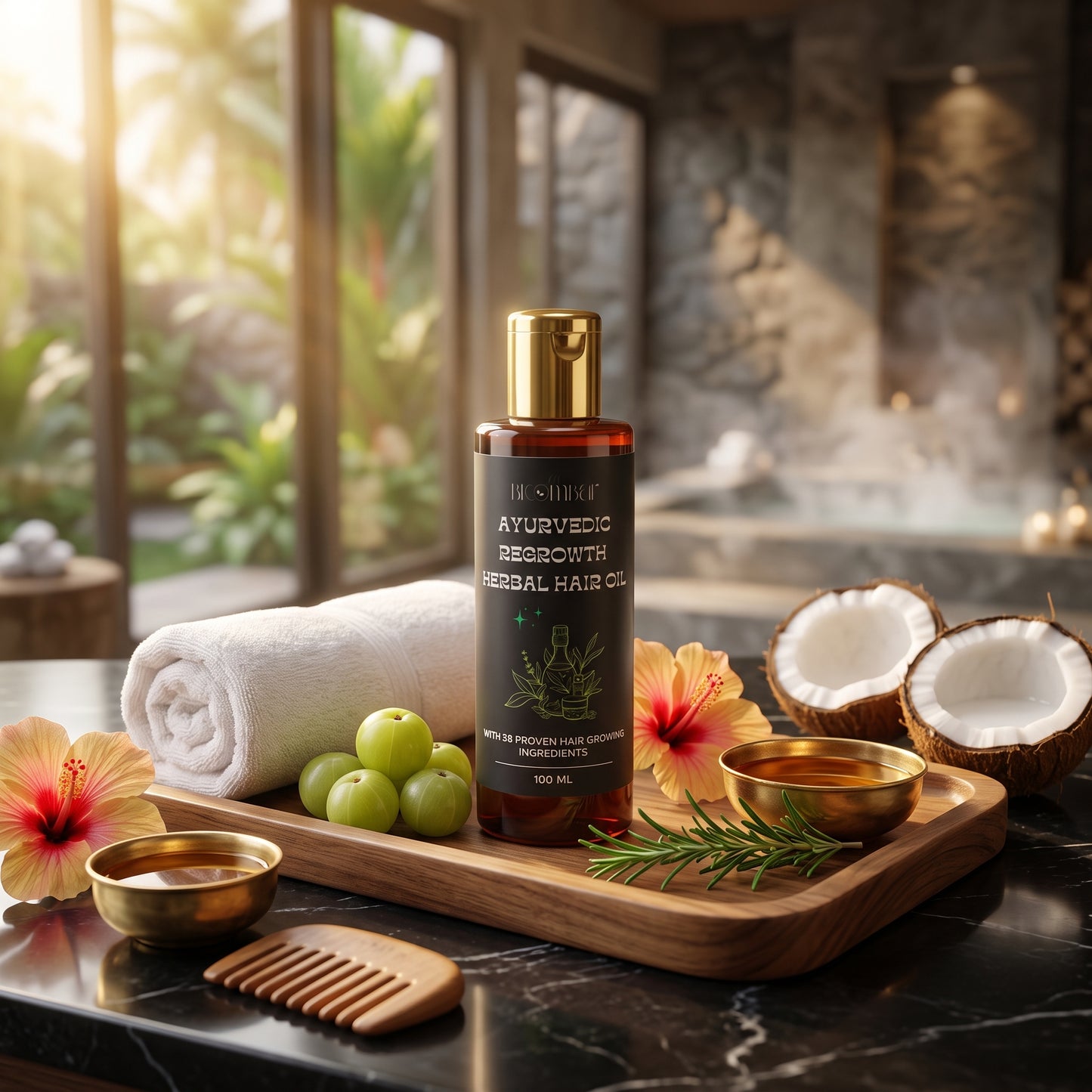 The Bloom Bar Ayurvedic Regrowth Herbal Hair Oil | 56 Ingredients | Cold Pressed Oils & Herbs | 100ml