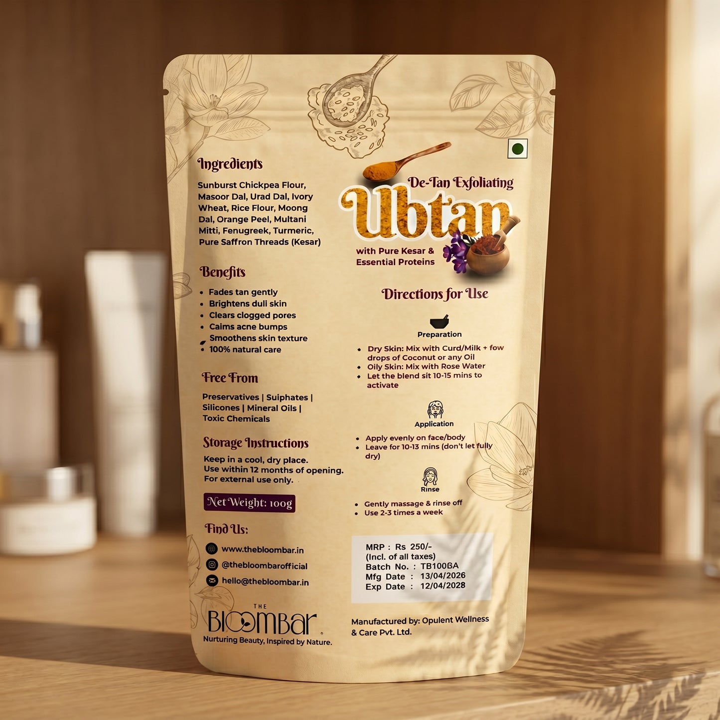 The Bloom Bar De-Tan Exfoliating Ubtan | Kesar & Multani Mitti | 200g