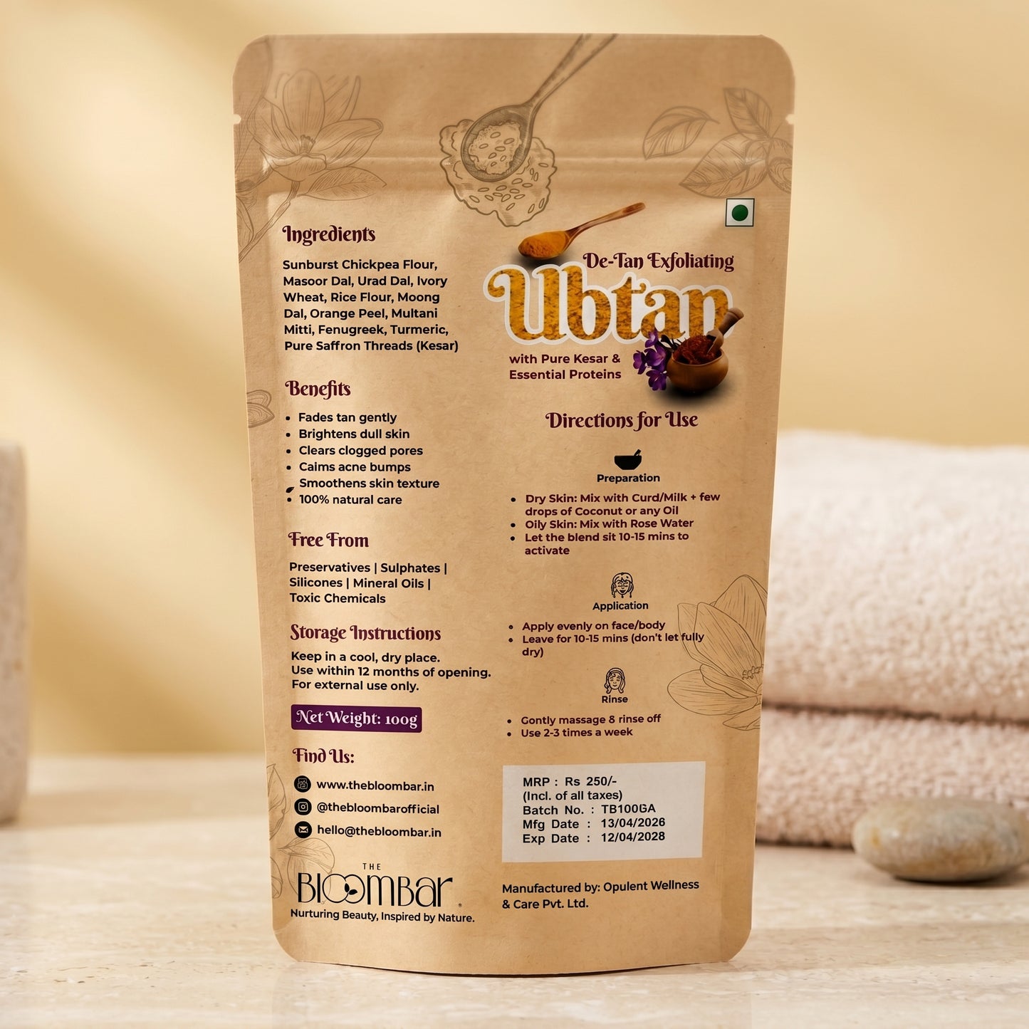 De-Tan Exfoliating Ubtan with Pure Kesar & Essential Proteins | 100g
