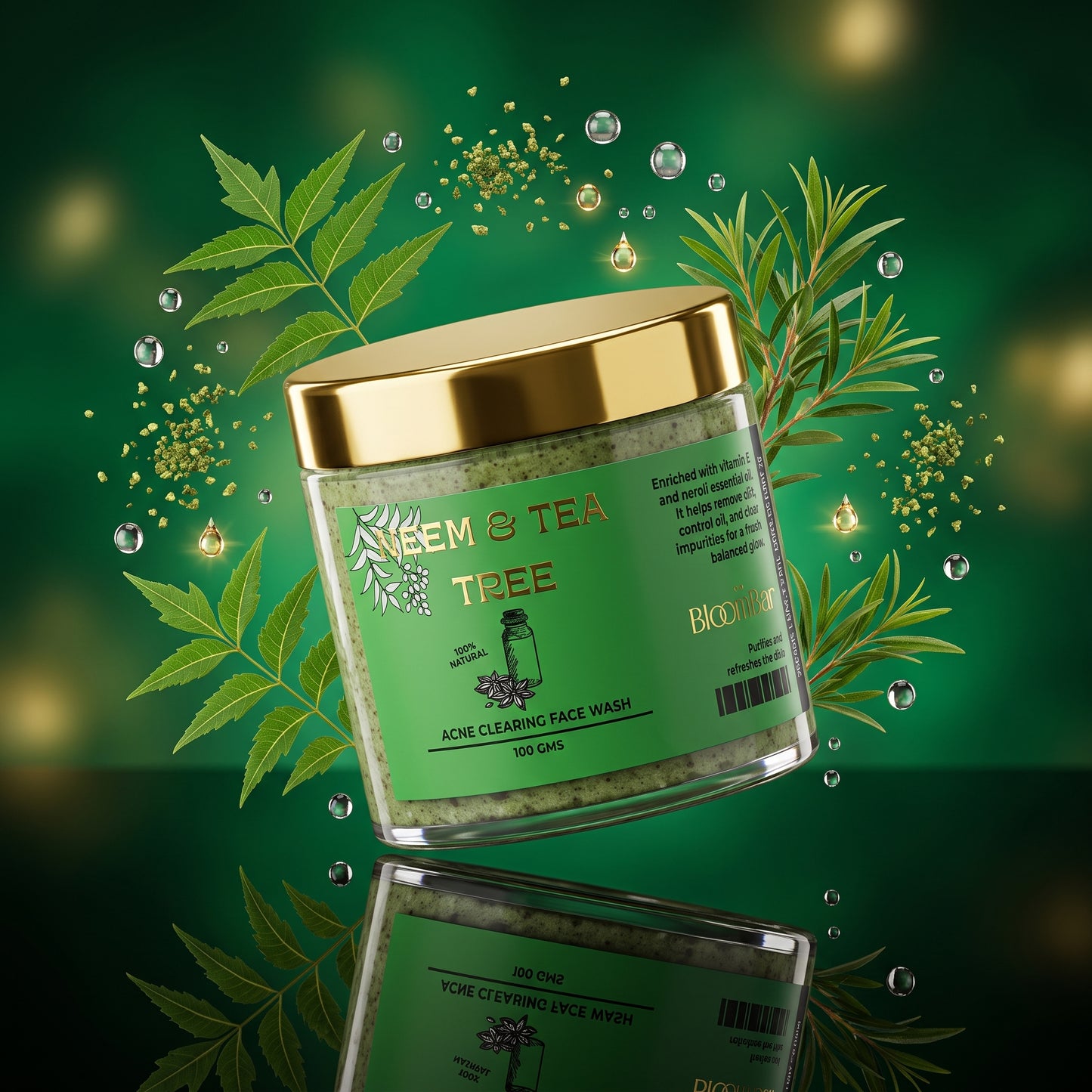 The Bloom Bar Neem & Tea Tree Acne Clearing Face Wash | Neem Extract & Tea Tree Oil | 100g
