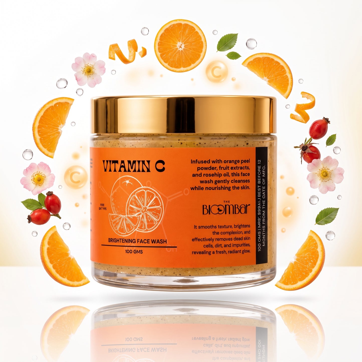 The Bloom Bar Vitamin C Brightening Face Wash | Orange Peel & Rosehip Oil | Deep Cleansing Face Wash | 100g