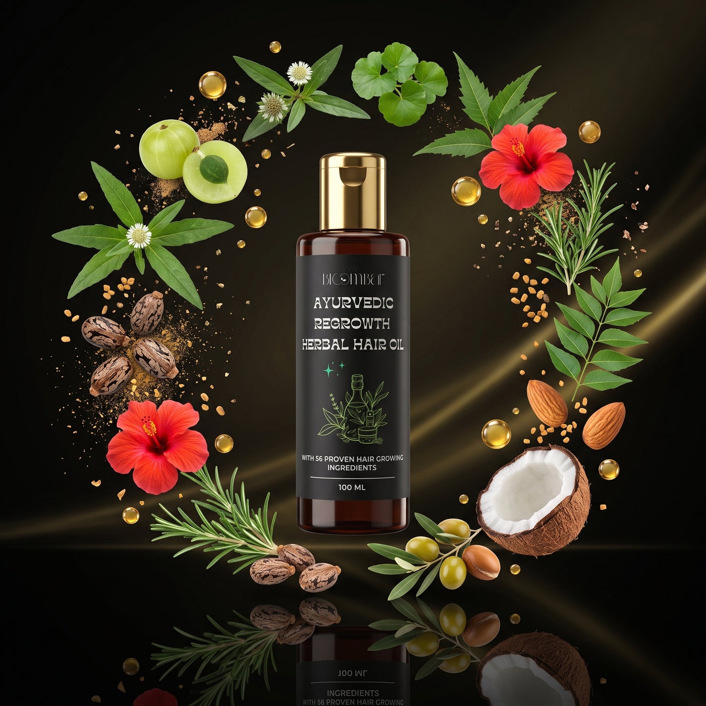 The Bloom Bar Ayurvedic Regrowth Herbal Hair Oil | 56 Ingredients | Cold Pressed Oils & Herbs | 100ml