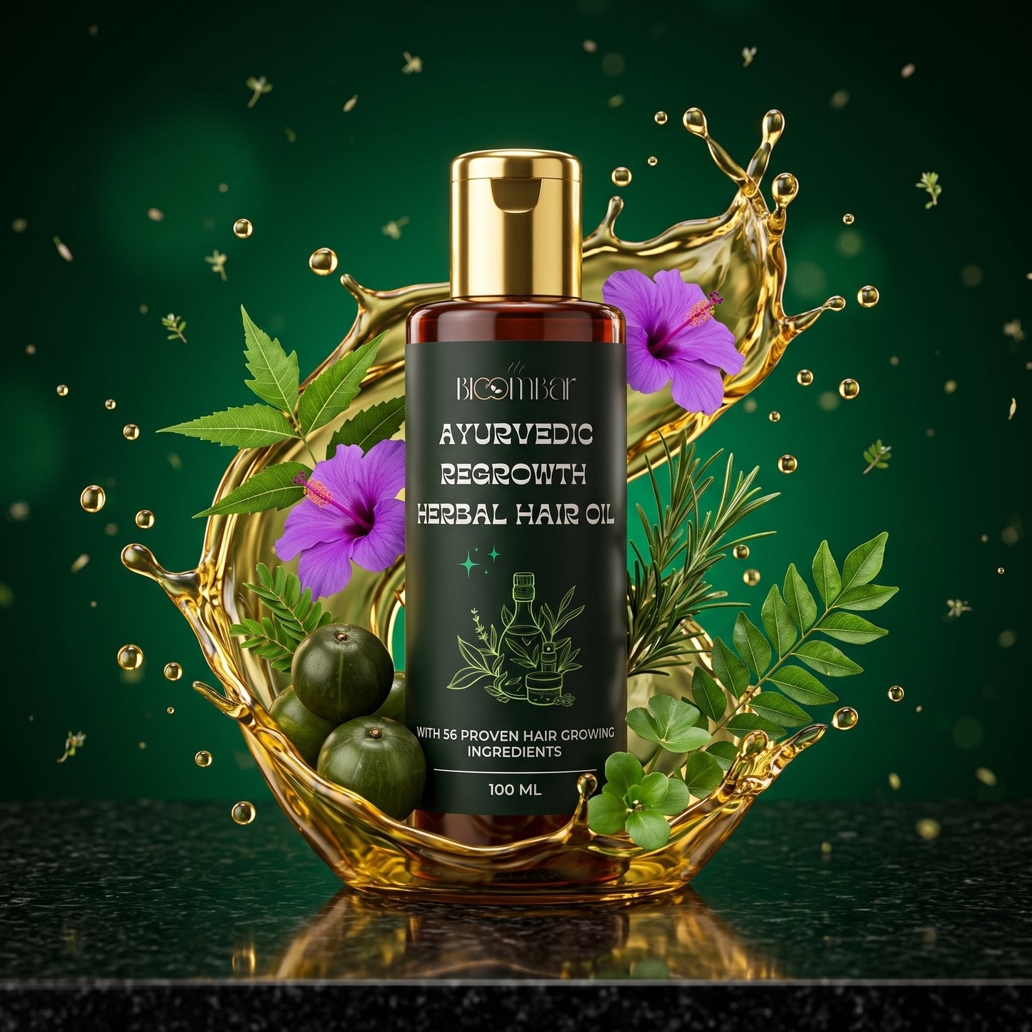 The Bloom Bar Ayurvedic Regrowth Herbal Hair Oil | 56 Ingredients | Cold Pressed Oils & Herbs | 100ml
