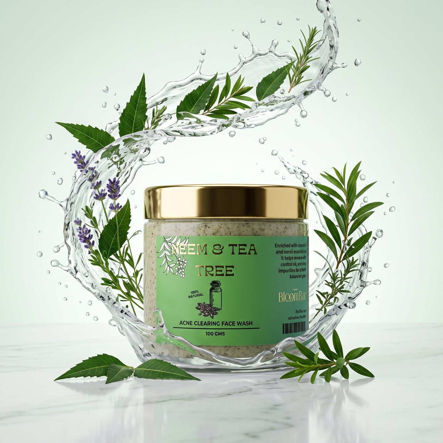 The Bloom Bar Neem & Tea Tree Acne Clearing Face Wash | Neem Extract & Tea Tree Oil | 100g